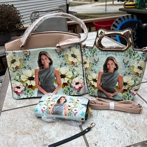 NWT MICHELLE OBAMA 3 pc Floral Print Women's Shoulder Bag Set + wristlet
